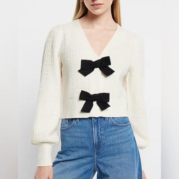 Express V Neck Bow Cardigan NWT - XL - Picture 1 of 12